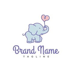 Elephant Cute And Pink Love Balloon Logo Design Vector Image