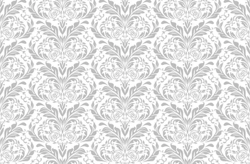 Kussenhoes Wallpaper in the style of Baroque. Seamless vector background. White and gray floral ornament. Graphic pattern for fabric, wallpaper, packaging. Ornate Damask flower ornament. © ELENA