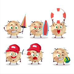 Happy Face halloween moon cartoon character playing on a beach