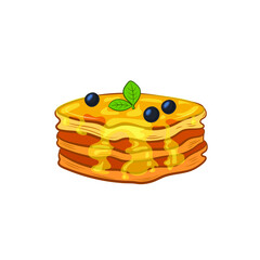 Vector pancakes, cartoon illutration, syrup and honey, sweet pancake isolated on white background, dessert illustration.

