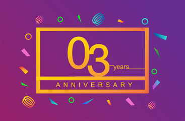 3rd years anniversary celebration white square style isolated with colorful confetti background, design for anniversary celebration.