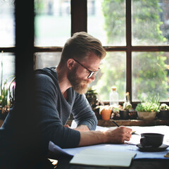 Caucasian man working