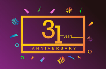 31st years anniversary celebration white square style isolated with colorful confetti background, design for anniversary celebration.