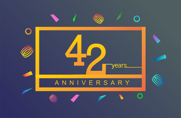 42nd years anniversary celebration white square style isolated with colorful confetti background, design for anniversary celebration.