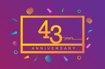 43rd years anniversary celebration white square style isolated with colorful confetti background, design for anniversary celebration.