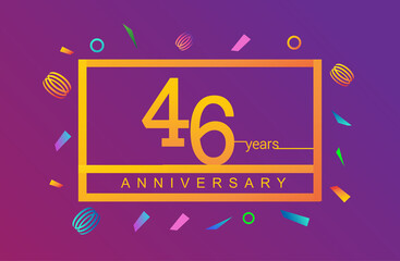 46th years anniversary celebration white square style isolated with colorful confetti background, design for anniversary celebration.