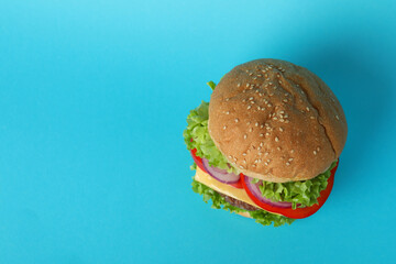 Concept of tasty food with delicious burger