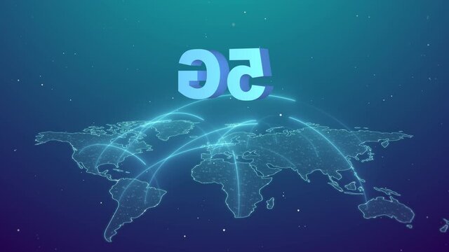 Animation Of World Map With Internet Wireless Network Connection. 5g Technology, Digital Futuristic Background. Worldwide Global Communication High Speed Wi-fi Satellite Internet Coverage