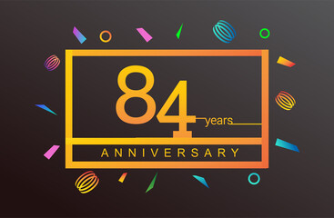 84th years anniversary celebration white square style isolated with colorful confetti background, design for anniversary celebration.