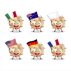 Halloween moon cartoon character bring the flags of various countries