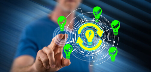 Man touching a renewable energy concept