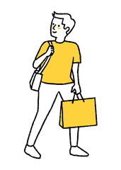 買い物途中で振り返る男性