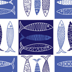 Cute fish.  Kids lbackground. Seamless pattern. Can be used in textile industry, paper, background, scrapbooking.