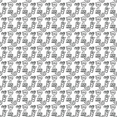Seamless coffee shop vector icons. Doodle vector with cafe icons on white background. Vintage coffee shop icons, sweet elements background for your project, menu, cafe shop. 