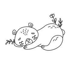 Coloring page antistress. A cute sleeping baby bear isolated on a white background. Vector illustration for art therapy, antistress coloring book for adults and children.