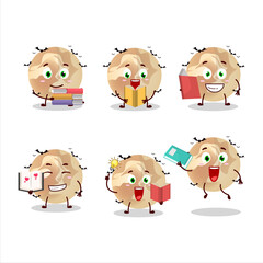 A picture of halloween moon cartoon character concept reading an amusing book