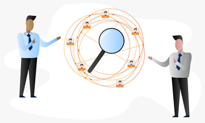 Business meeting in flat style. People. Graphs. Vector meeting. Button. Hosting