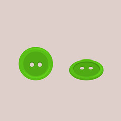 Green button for clothes with two holes isolated on the gray background. Vector illustration.