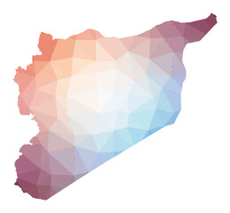 Map of Syria. Low poly illustration of the country. Geometric design with stripes. Technology, internet, network concept. Vector illustration.