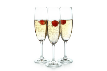 Glasses with Rossini cocktail isolated on white background