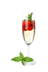 Glass with Rossini cocktail isolated on white background