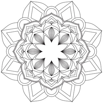 Simple Mandala Circle Coloring Book Pages For Adult Children Indian Antistress Medallion White Background Black Outline Vector illustration