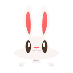 Cartoon rabbit hanging on border vector isolated illustration