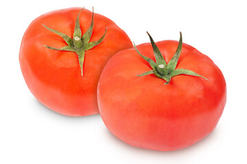 Two tomatoes on an isolated white background