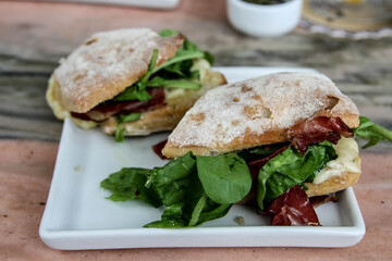 raw ham rocket and cheese sandwich