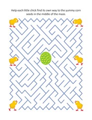 Maze game for kids - little chicks and yummy corn seeds
