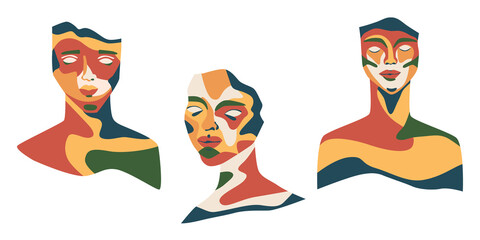 Set of trendy abstract portraits. Vector illustration.