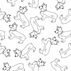 Doodle is a cute corgi dog on a white background.Vector animal can be used in coloring pages,textiles, and labels.postcards,book illustrations.