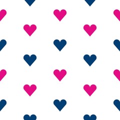 Abstract seamless pattern with hearts. Modern geometric texture with blue pink hearts for fabric, textile, print. Vector background