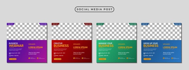 Collection of social media post banner template design. Perfect for business webinar, marketing webinar, online class program, etc