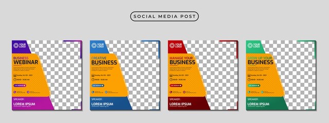 Collection of social media post banner template design. Perfect for business webinar, marketing webinar, online class program, etc