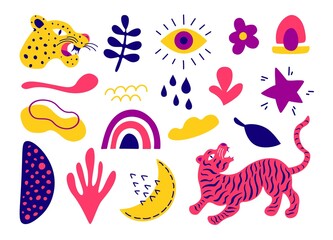 Abstract doodle shapes set. Hand drawn tiger leopard geometric decorative drops contemporary blob scribbles. Vector illustration © Екатерина Заносиенко