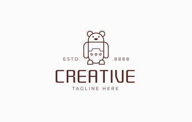 Robot Bear Logo Design Template. Robot Bear simple brown line. Toy Store Symbol Icon Line Art Vector