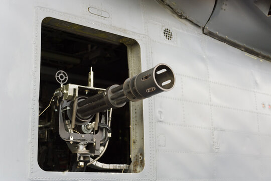 GAU-17 or M134 Minigun mounted on a military helicopter.  An electrically driven rotary breech gatling gun used for ground attack onboard aircraft and helicopters