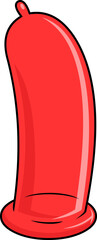 Cartoon Red Latex Condom. Vector Hand Drawn Illustration Isolated On Transparent Background