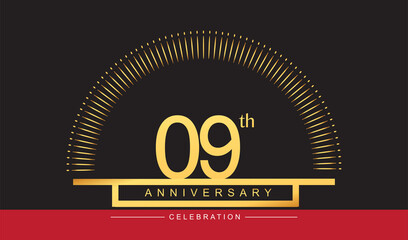 9th years golden anniversary logo celebration with firework elegant design for anniversary celebration.