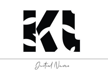 Black striped stylish and elegant letter KL signature logo for company name or initial 