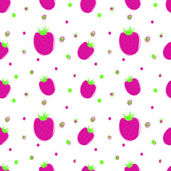 Strawberry seamless pattern. Strawberries and peas. The vector is made in a flat style. Suitable for textiles and packaging.