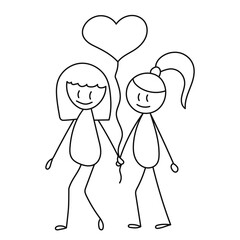 stick figure girls love each other, isolated, vector