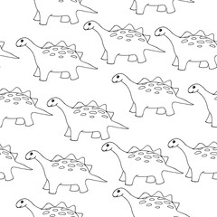 A pattern of cartoon dinosaurs on a white background.The vector seamless pattern can be used in children's wallpaper, textiles,notebook covers, and packaging.