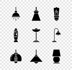 Set Chandelier, Lamp hanging, Light bulb, Table lamp, Floor and icon. Vector
