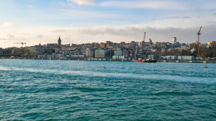 Fototapeta premium View of Bosphorus Strait in Istanbul, Turkey. Bosphorus strait separates the European part from the Asian part of Istanbul.