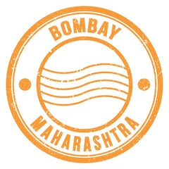 BOMBAY - MAHARASHTRA, words written on orange postal stamp