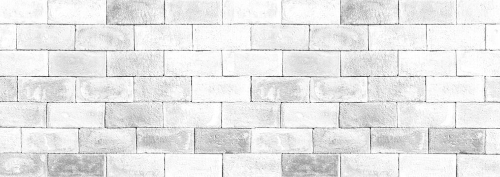 Panorama of Modern white brick wall texture for background - Powered by Adobe