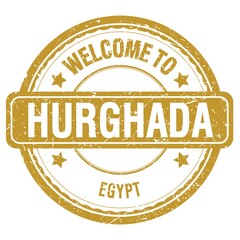 Obraz premium WELCOME TO HURGHADA - EGYPT, words written on dark yellow stamp