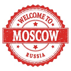 WELCOME TO MOSCOW - RUSSIA, words written on russian red stamp